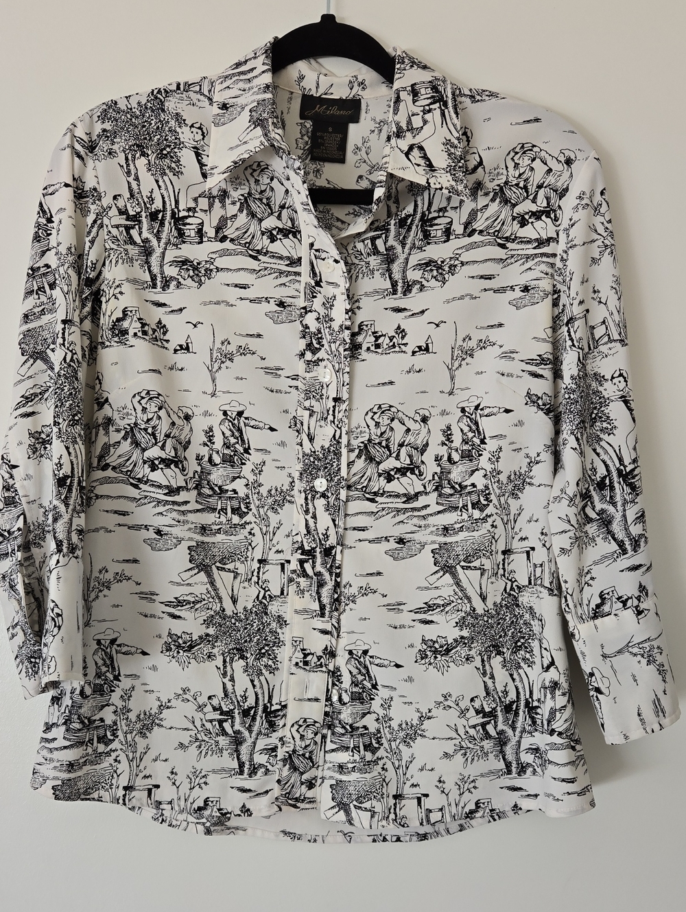 Black & White Printed Button-Up Blouse